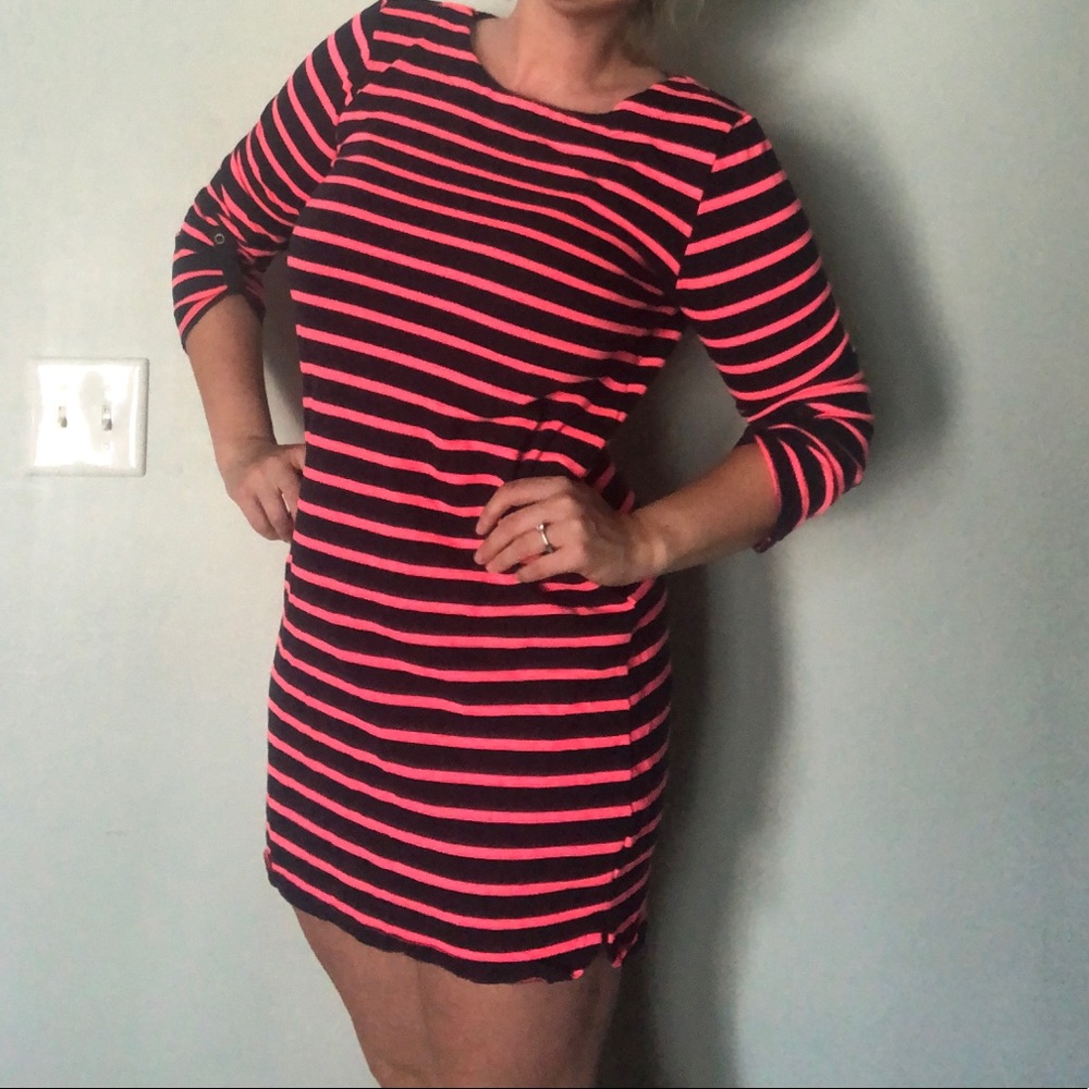 Merona medium pink and navy stripped dress